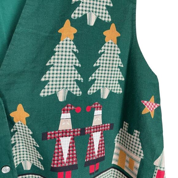 Vintage Handmade Christmas snap front vest Santa Claus Christmas Tree - Picture 3 of 5
